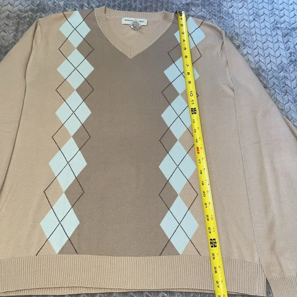 Banana‎ Republic Argyle 100% Cotton V Neck Cardigan.  Vintage.  Size Large.
